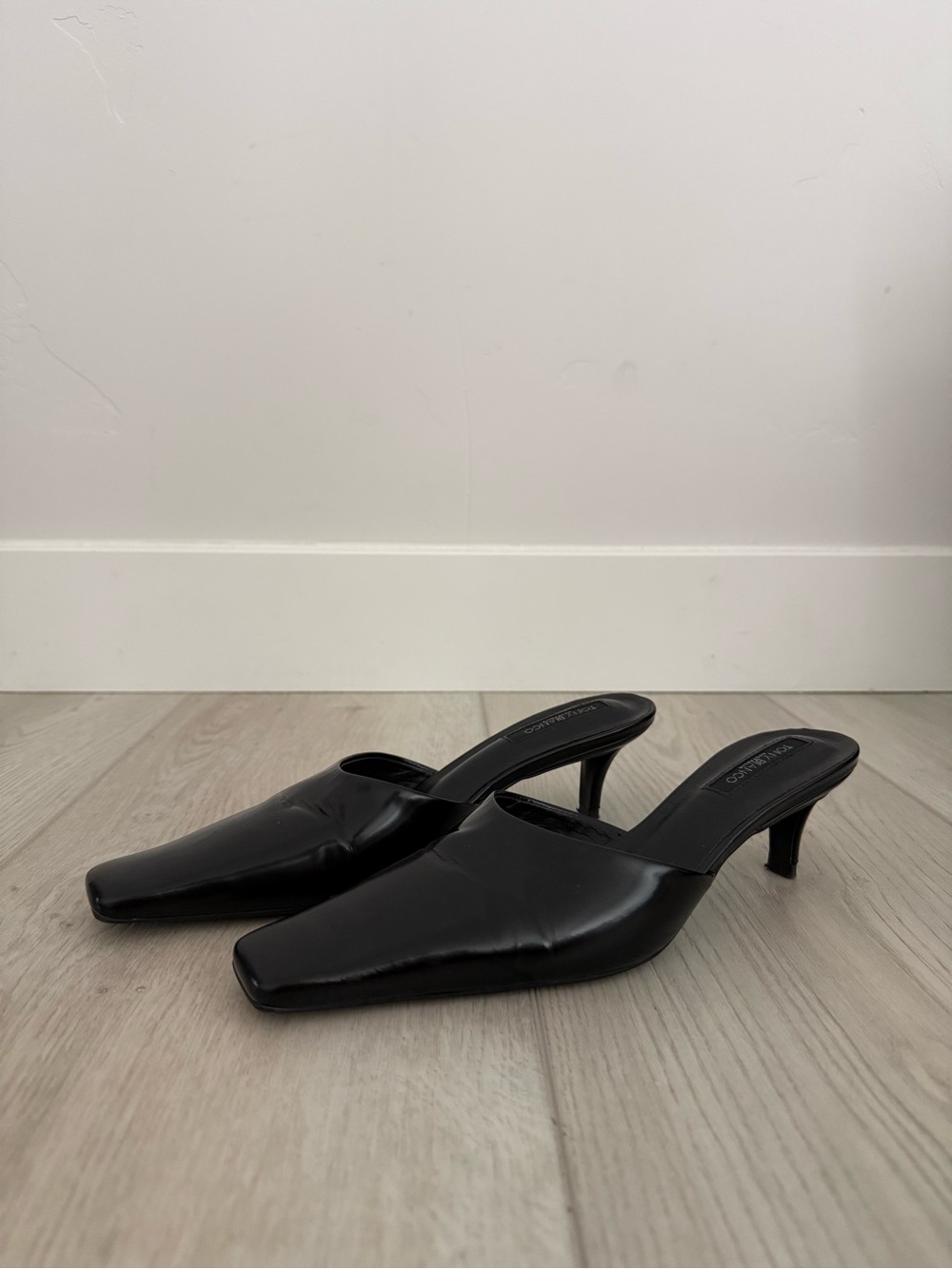 Tony Bianco Black Slip-On Kitten Heel Mules